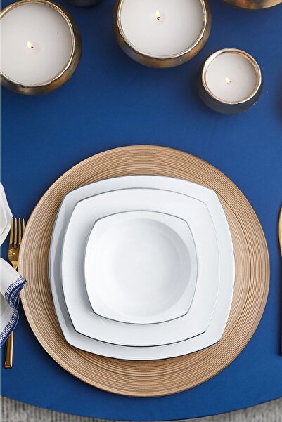 Karaca Square Bone Chiara 60 Parça 12 Kişilik Yemek Takımı Platin