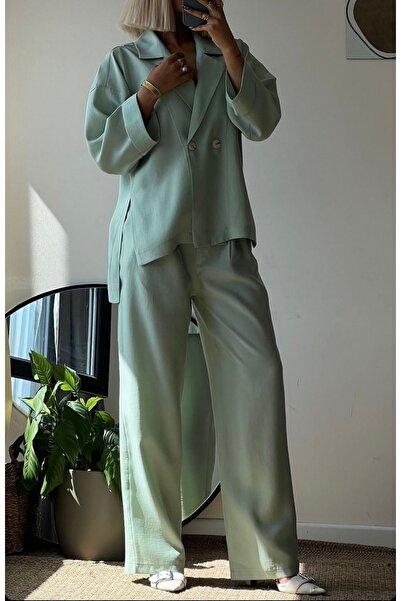 Kinzi طقم جاكيت وبنطلون رفيع باللون الأخضر المائي