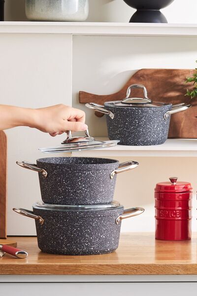 Karaca Biogranit Navy Stone 6 Parça Midi Tencere Seti