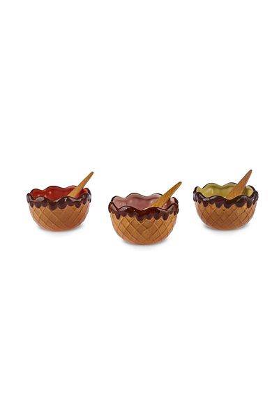 Karaca 200 ml Chocolate Chip 3-Piece Ice Cream Bowl - With Spoon
