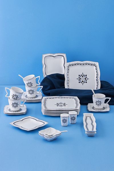 Karaca New Blau 32 Piece Porcelain Breakfast/Serving Set for 6 People