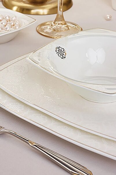 Karaca Fine Pearl Hailey 62 Parça 12 Kişilik Yemek Takımı Gold