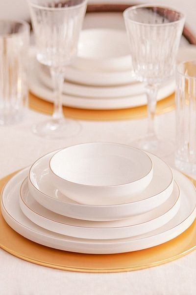 Karaca Streamline New Saturn Gold 59 Piece 12-Person New Bone Dining Set