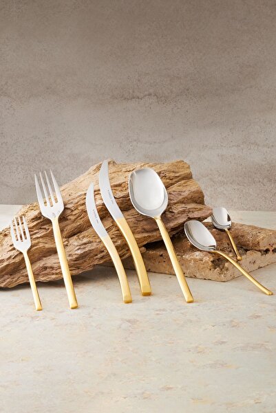 Karaca Dora 316 Çelik 84 Parça 12 Kişilik Premium Gold Çatal Kaşık Bıçak Seti Kutulu