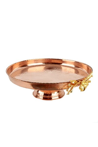 HASBEDESTEN Bakır Ayaklı Servis Antep Işi Kırmızı El Işi26 Cm