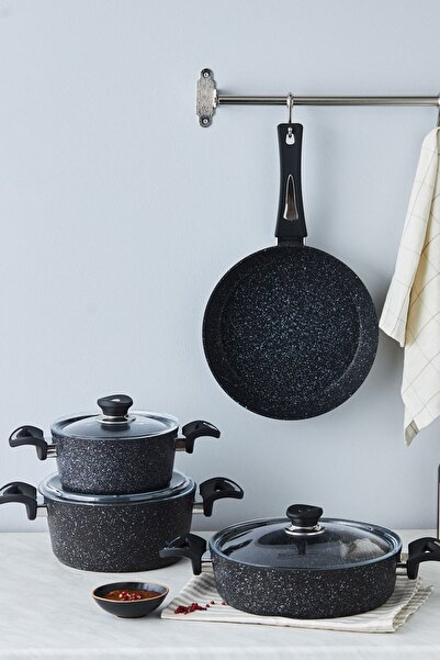 Karaca Defne Biogranit 7 Parça Tencere Seti Black