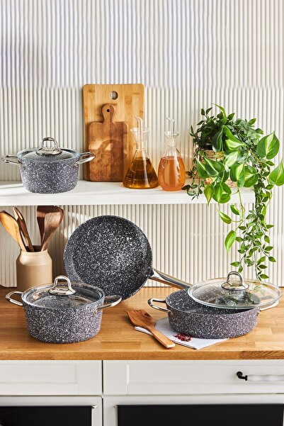 Karaca Biogranit Navy Stone 7 Parça Tencere Seti