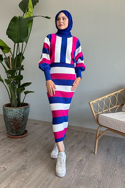 InStyle طقم تريكو فوشيا بأكمام الخفاش