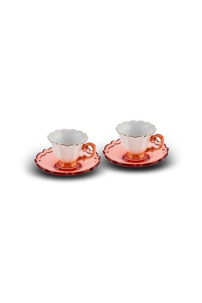 Karaca Samo Set of 2 Orange Coffee Cups with Acrylic Saucers 90 ml