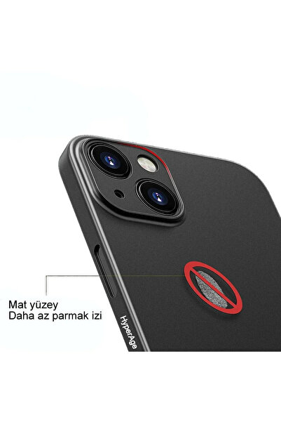 HyperAge iPhone 14 Kılıf Ultra Ince Mat Yüzeyli Elden Kaymaz Kamera Korumalı Kapak Yarı Şeffaf Siyah