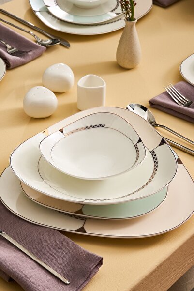 Karaca Fine Pearl Extra Abraca 62 Parça 12 Kişilik Yemek Takımı Gold