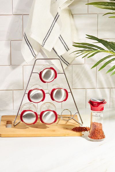Karaca Glass Nori 7 Piece Triangle Spice Set - Red
