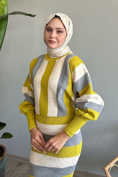 InStyle Σετ πλεκτό με νυχτερίδα λαδί πράσινο