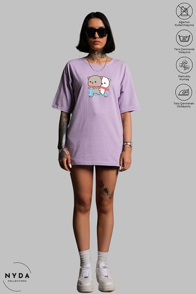 Nyda Collections Μπλουζάκι Unisex Cotton Oversize - Crew Neck, Bubu Dudu Motor Printed, κοντό μανίκι