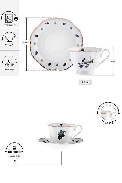 Karaca Nostalji 6-Person Coffee Cup Set 80 ml