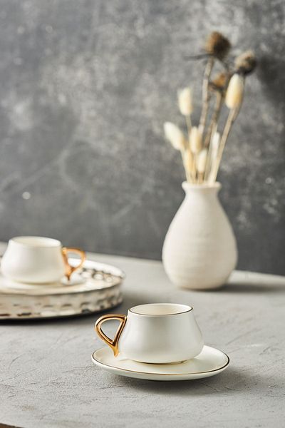 Karaca Senior Weiß Kaffeetassen Set für 2 Personen 90 Ml
