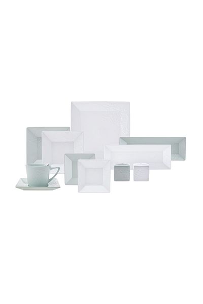 Karaca Trend Emboss 32 Piece Porcelain Breakfast / Serving Set for 6 People Square Green