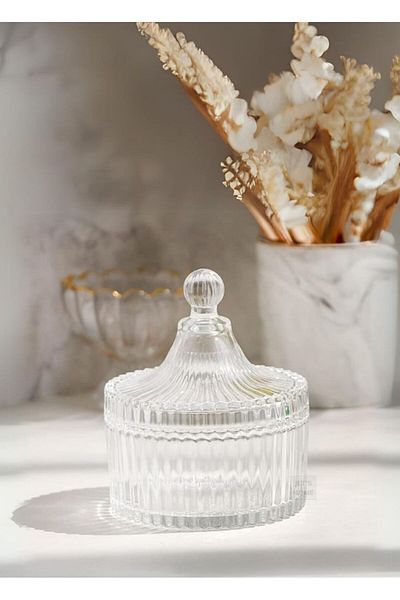 Jet's Home Luxury 13x10x5 Cm Glass Lid Sugar Bowl Cookie and Biscuit Serving Container