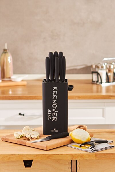 Karaca Keenover 3in1 Soyma/Doğrama/Satır/Soyacaklı Standlı 10 Parça Bıçak Seti