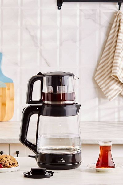 Karaca Anthracite Glass Tea XL 2 In 1 Glass Water Heater and Tea Maker