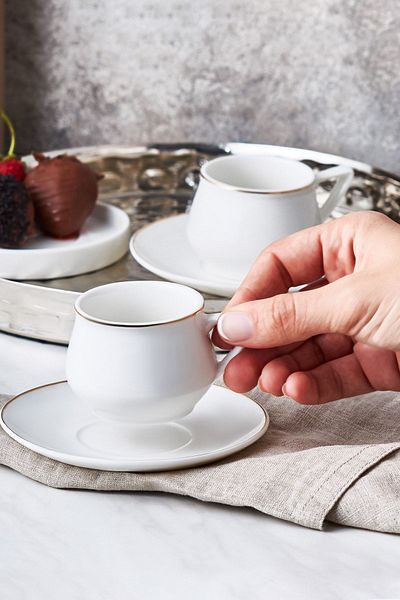 Karaca Nakkaş White Coffee Cup Set for 2 Persons 90 Ml
