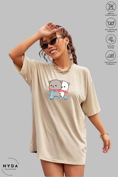 Nyda Collections Μπλουζάκι Unisex Cotton Oversize - Crew Neck, Bubu Dudu Motor Printed, κοντό μανίκι