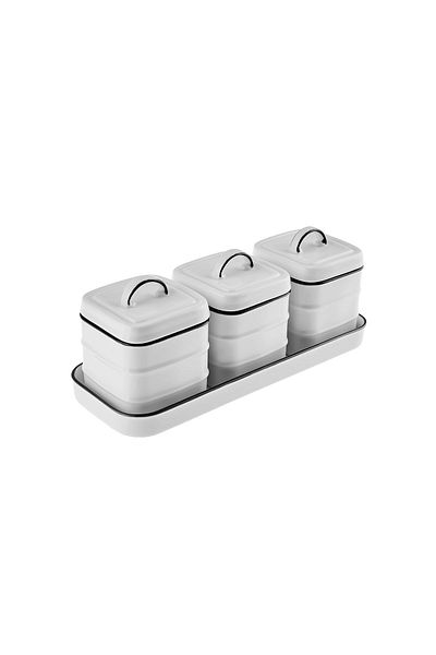 Karaca Deny Line 3-Piece Spice Set with Silicone Lid and Stand