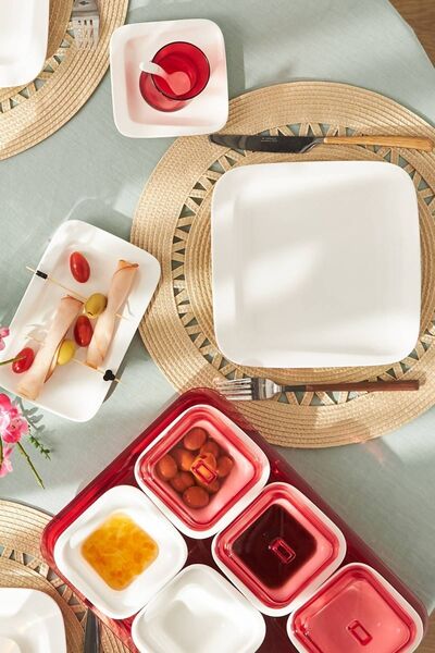 Karaca Fabio Kırmızı Porselen 41 Parça 6 Kişilik Kahvaltı Servis Takımı Kare