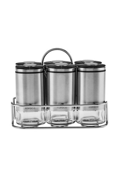 Karaca Walter Inox 6-Piece Rectangular Spice Set with Stand