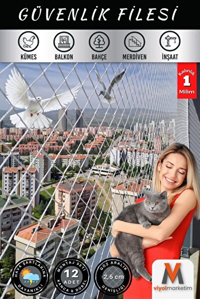 viyolmarketim Balkon Filesi 1,50x200 Cm Kedi Filesi Kedi Balkon Filesi Güvenl...