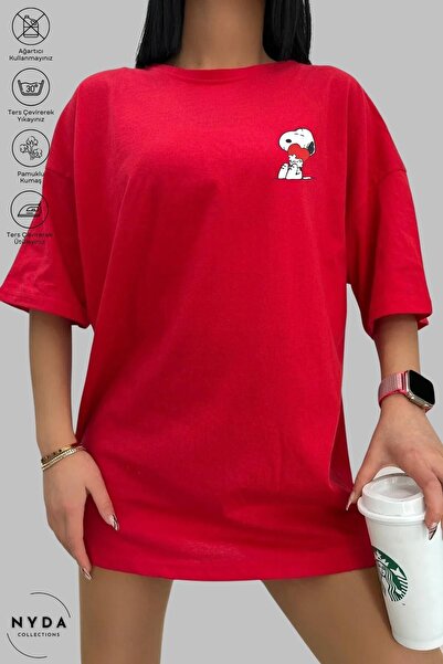 Nyda Collections Unisex Crew Neck Snoopy Printed Cotton Oversize Short Sleeve T-Shirt