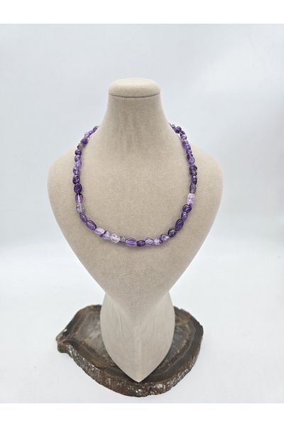 NBS Beautiful Naturel Stones Real Natural Amethyst Stone Necklace - Plated Chain, Aa Quality
