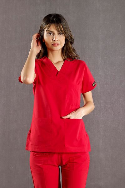 ÇİZGİ MEDİKAL Dr. Greys Model Terikoton Red Surgical Suit Uniformă pentru asistentă