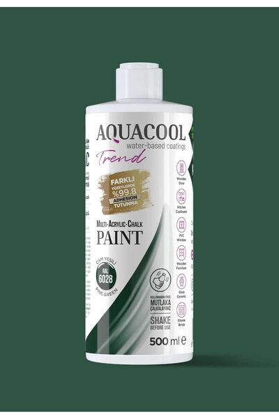 Aquacool Trend Akrilik Hobi Boya 500 ml Su Bazlı Hibrit Dönüşüm Boyası Ral 6028 Çam Yeşili