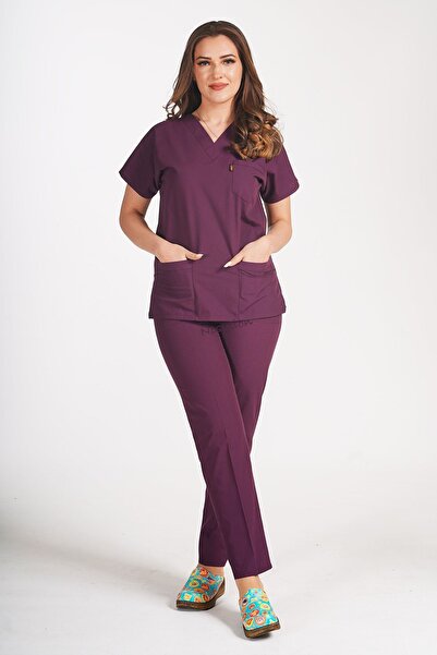 Lion Medikal ve Hazır Giyim Uniformă de asistentă din țesătură subțire Plum T...