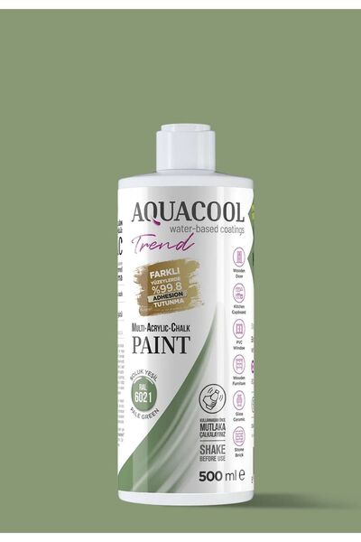 Aquacool Trend Akrilik Hobi Boya 500 ml Su Bazlı Hibrit Dönüşüm Boyası Ral 6021 Soluk Yeşil