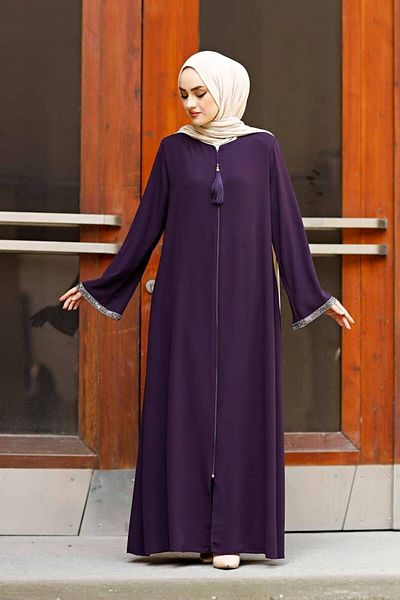 ISTANBUL STYLES أكمام مرصعة بالأحجار وأكمام طويلة وسحاب بطول الأرض وأزياء تركية إسلامية
