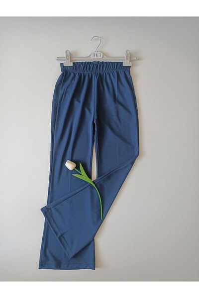 Butik Flared Leg Crepe Trousers-050-Indigo