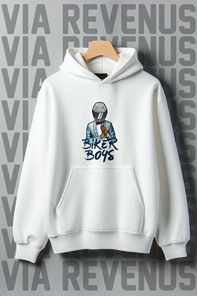 Vordevia Biker Boys - Biker Štampano , 3 niti bela K Sa kapuljačom majica