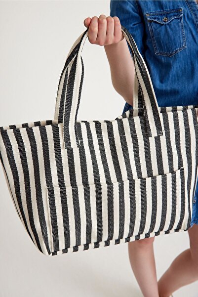 Simfa Πολύχρωμη ριγέ Premium βαμβακερή γυναικεία τσάντα παραλίας και ώμου