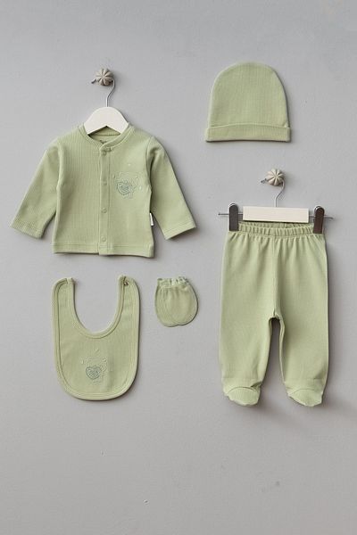 Bebitof 5-piece Heart Pattern Newborn Baby Bodysuit Set - 100% Cotton