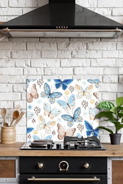 Decovetro Ocak Arkası Koruyucu Cam Kelebek Desenli 60x40cm