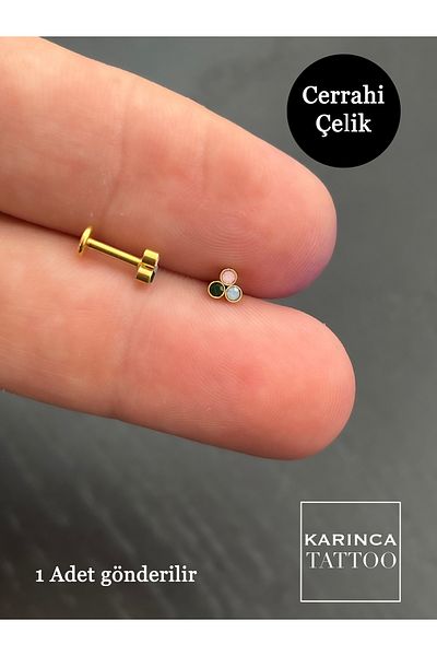 Karınca Piercing Three Stone Piercing - Flat Conch, Forward Helix, Cartilage, Nostril, Nose Tragus Earrings