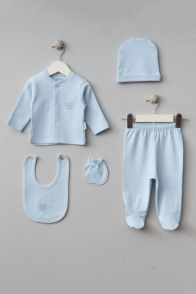 Bebitof 5-piece Heart Pattern Newborn Baby Bodysuit Set - 100% Cotton