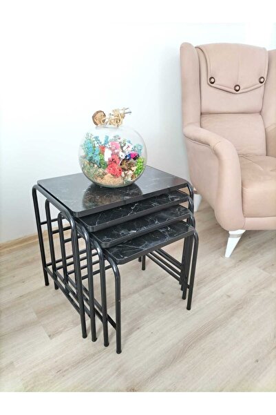 EVKO MOBİLYA Buket Sehpa, 4'lü Zigon Sehpa, Servis Sehpası, Iç Içe Geçen Sehp...