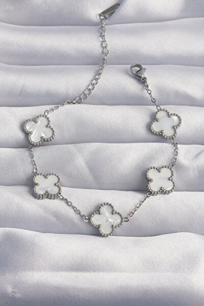 Moka Shopin Brățară cu trifoi de culoare argintie alb perlat MokaShopin 316L