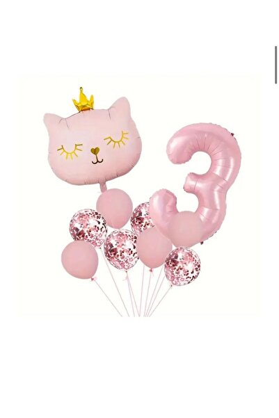 Çemrek Süs Parti Набір для дня народження 3 роки, рожевий 1 рік, кішка і фоль...