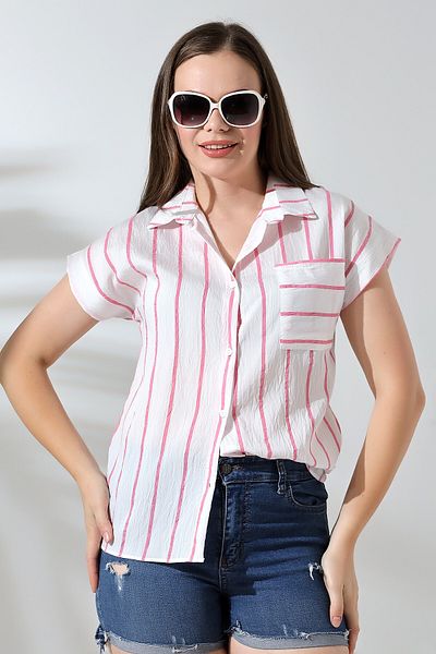 FoR ShE Pink Striped Women's Shirt - Half Sleeve, Forshe 71500