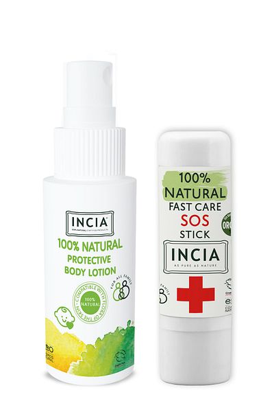 Incia Spray de loțiune de corp protector 100% natural pentru nou-născut 50 ml și set de 6 g de sos natural 100%