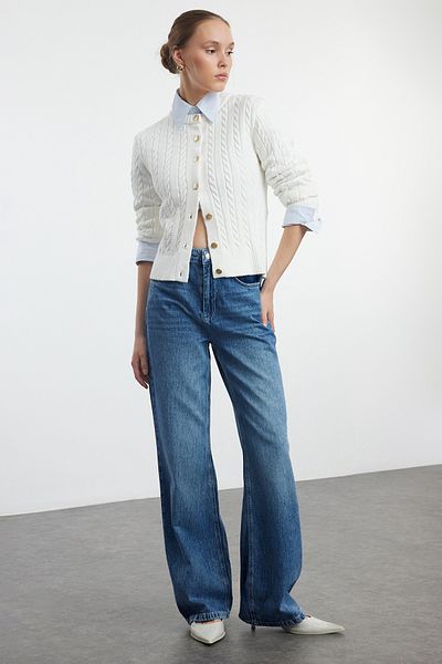 Trendyol Collection Blugi albaștri cu talie înaltă - TWOAW25JE00144